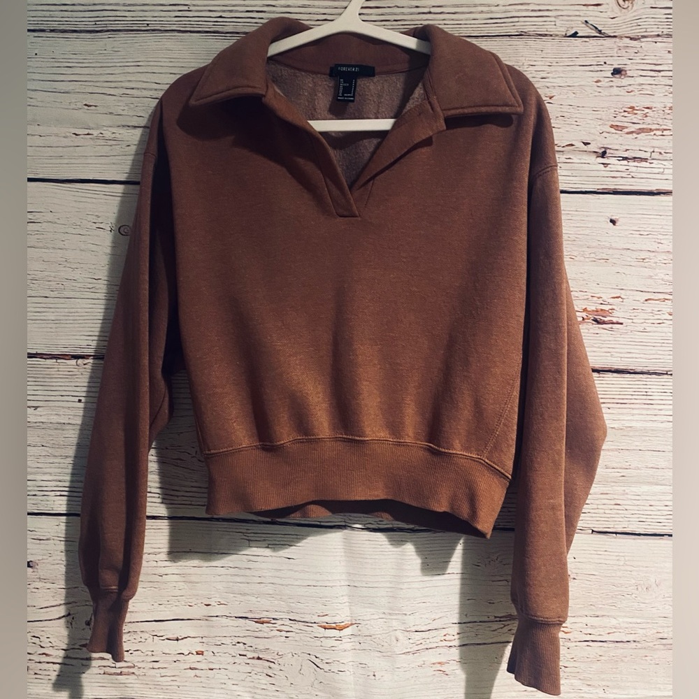NEW✨F21 CROPPED HENLEY PULLOVER SWEATSHIRT